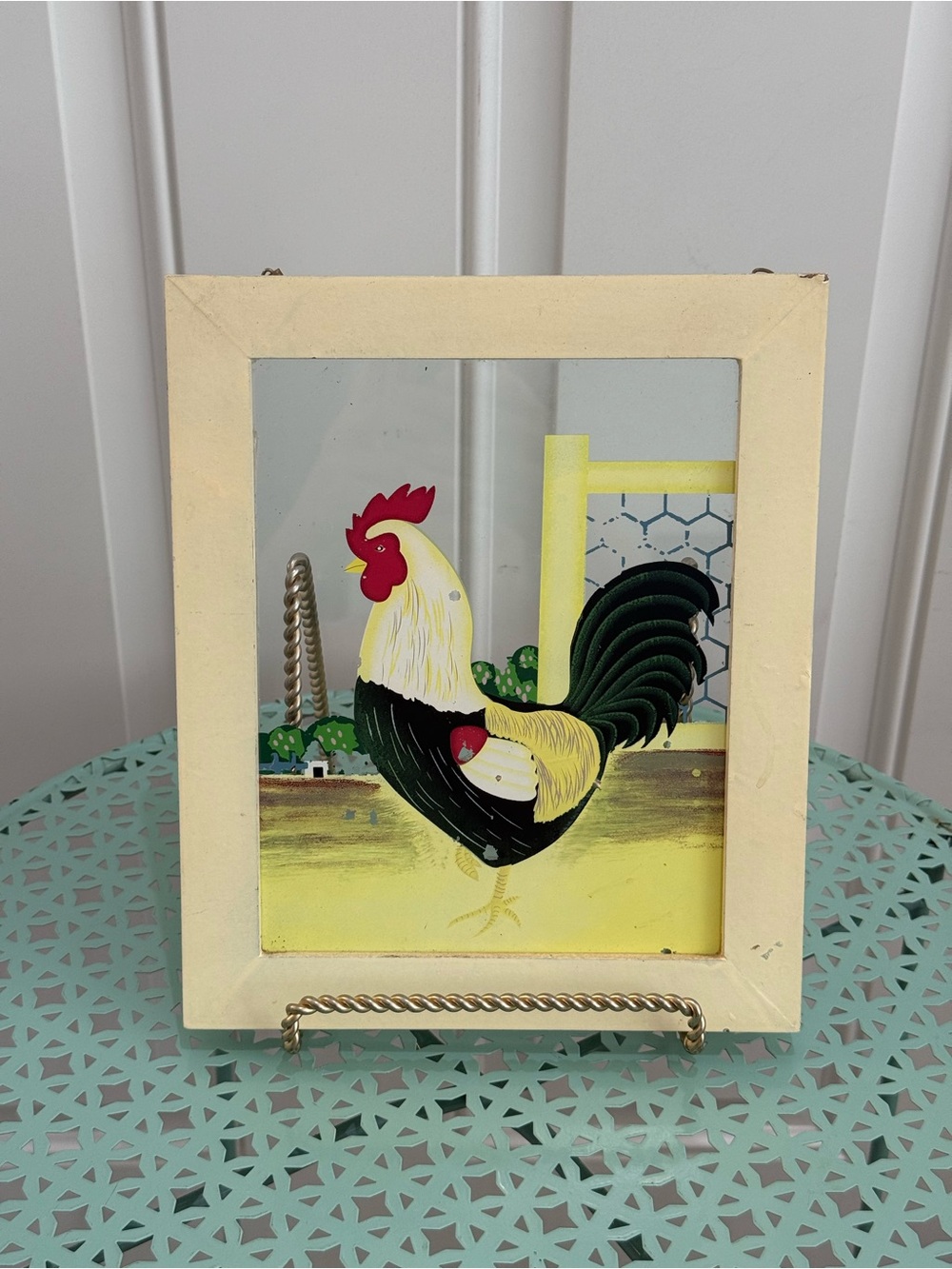 Vintage Farmhouse Hand Painted on Acrylic Rooster Painting